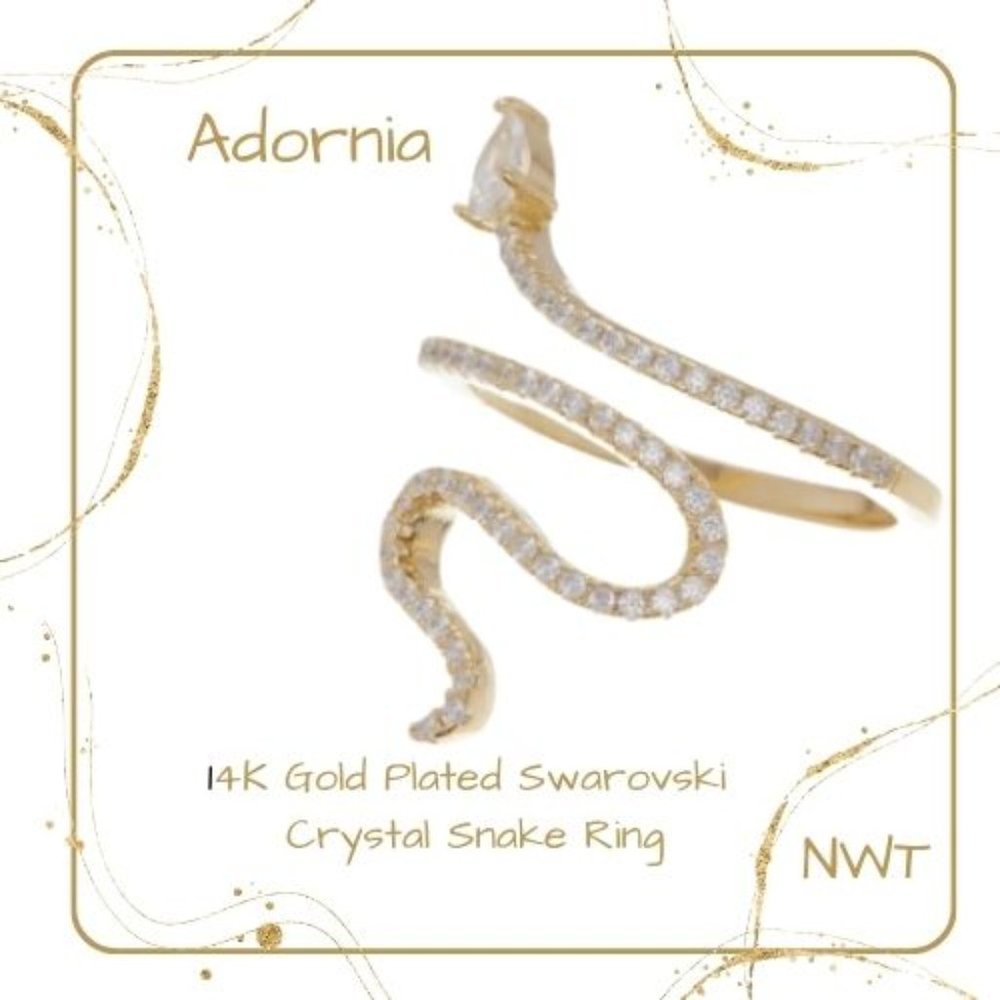 Adornia 14K Gold Plated Swarovski Crystal Accented Winding Snake Ring NWT